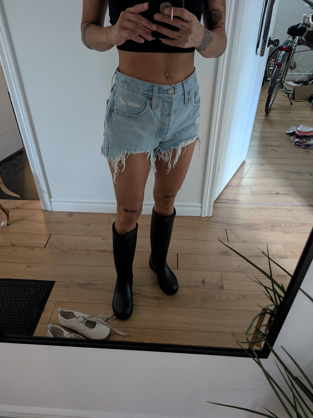Levi's Light Blue Frayed Hem Denim Shorts